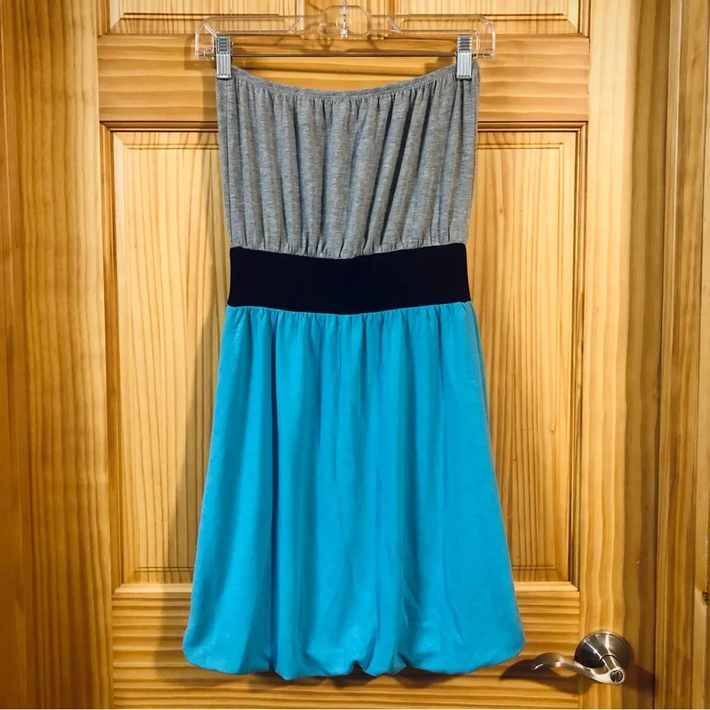 💝 Maurices Grey and Blue Strapless Dress, Women Size Extra Small - Picture 4 of 5